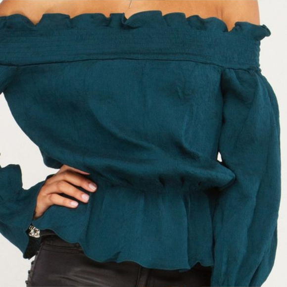 OFF THE SHOULDER TOP green sz S - Picture 3 of 3